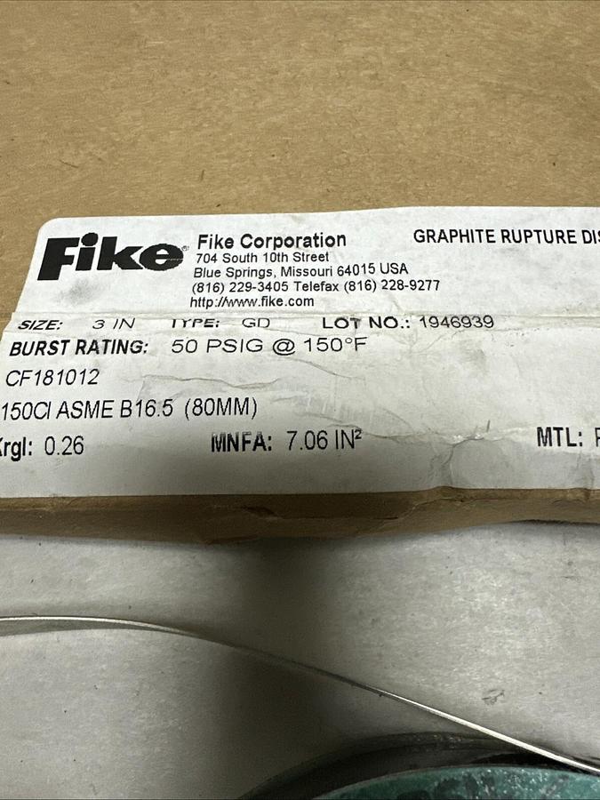 Fike,CF181012,3" Graphite Rupture Disk