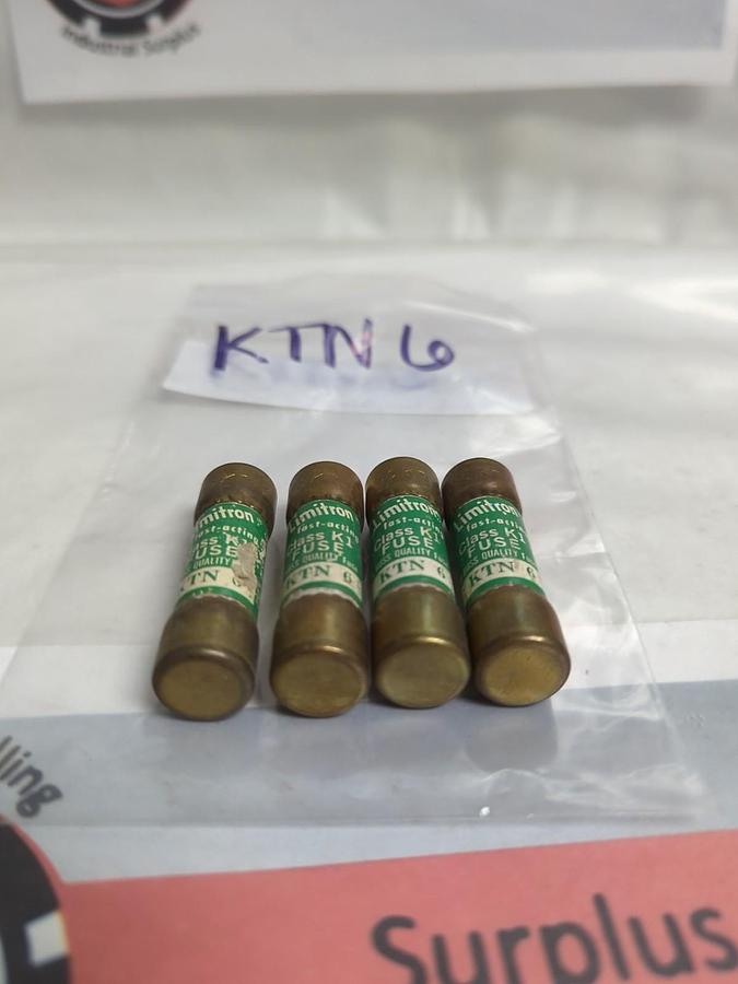 Used COOPER BUSSMANN,KTN-6,LIMITRON 6 AMP FUSE LOT OF 4 PRE-OWNED