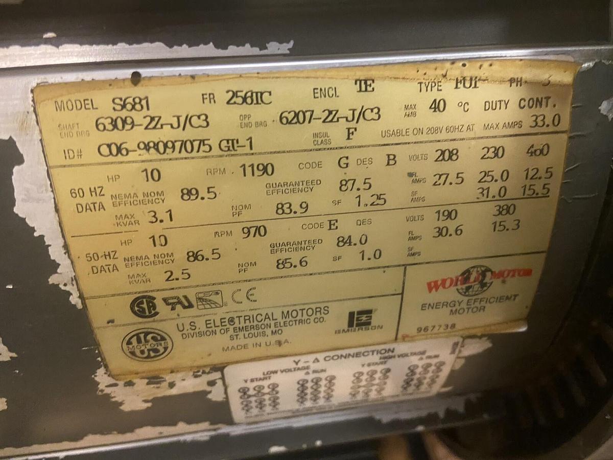 US MOTORS,S681,10HP MOTOR 1190RPM 208-230/460V 256TC