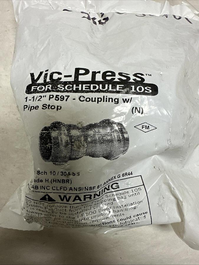 Used Vic-Press,P596,Coupling w/Pipe Stop 1-1/2"