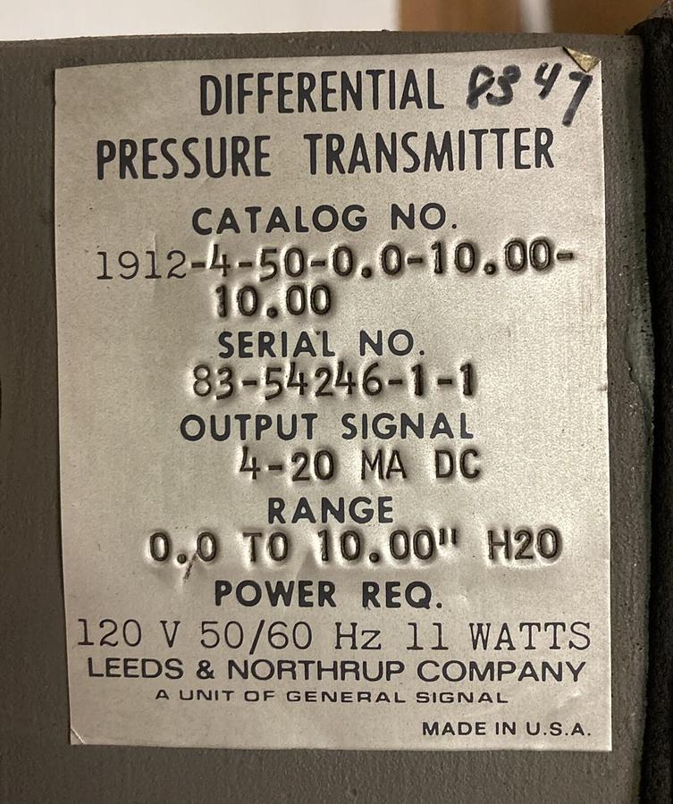 Leeds & Northrup,1912-4-50-0.0-10.00-10.00, Differential Pressure Transmitter