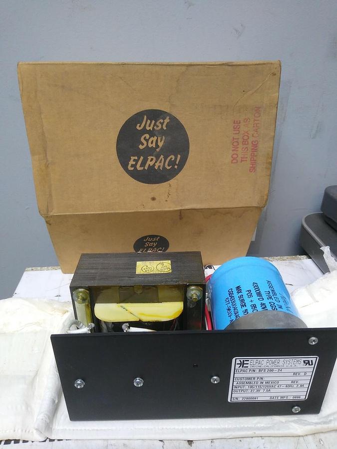 ELPAC,BFS-200-24 -REV.D.,INPUT 105/115/125VAC 47-63HZ 2.9A OUTPUT-27.3V 7.5A POW