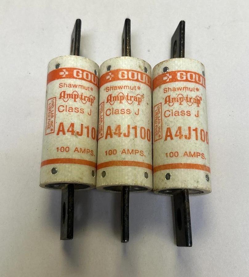 Used GOULD SHAWMUT,A4J100,FUSE 100A 600V LOT OF 3