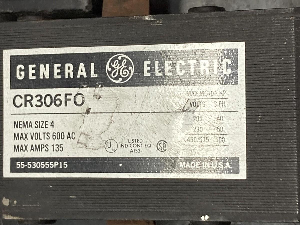 Used General Electric,CR306FO,Starter Nema Size 4 135A 600Vac