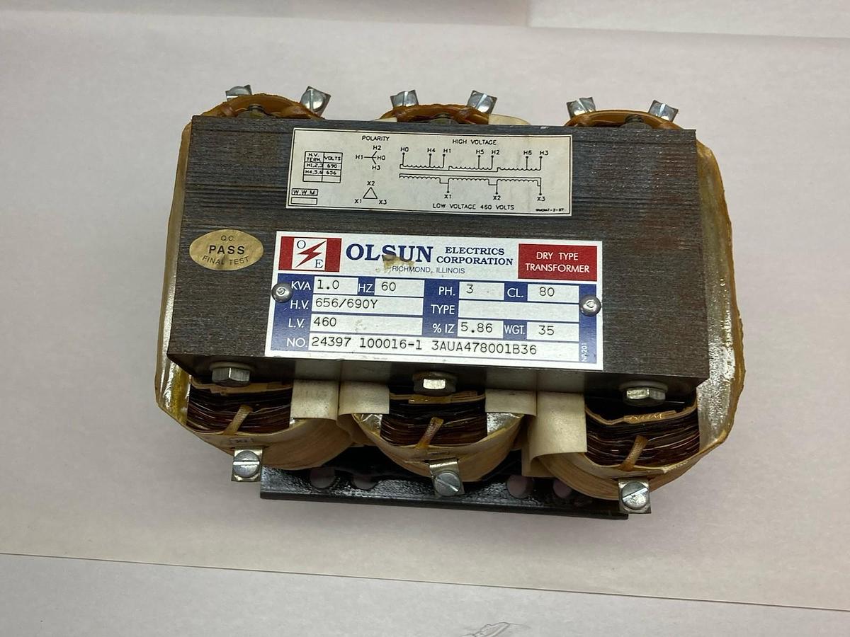 Used Olsun,3AUA478001B36,3-Phase Dry Type Transformer 1.0KVA 60Hz