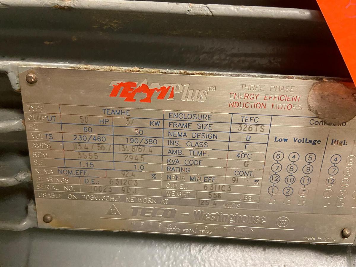 Used TECO Westinghouse,326TS,50Hp Team Plus Induction Motor 3555RPM 230/460V