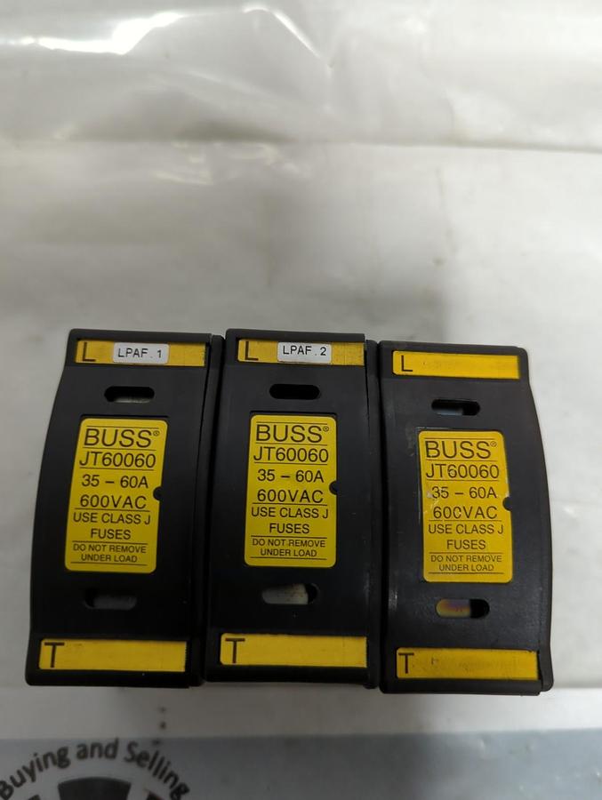 Used BUSS,JT60060,FUSE HOLDER 35-60A 600VAC LOT OF 3 PRE-OWNED