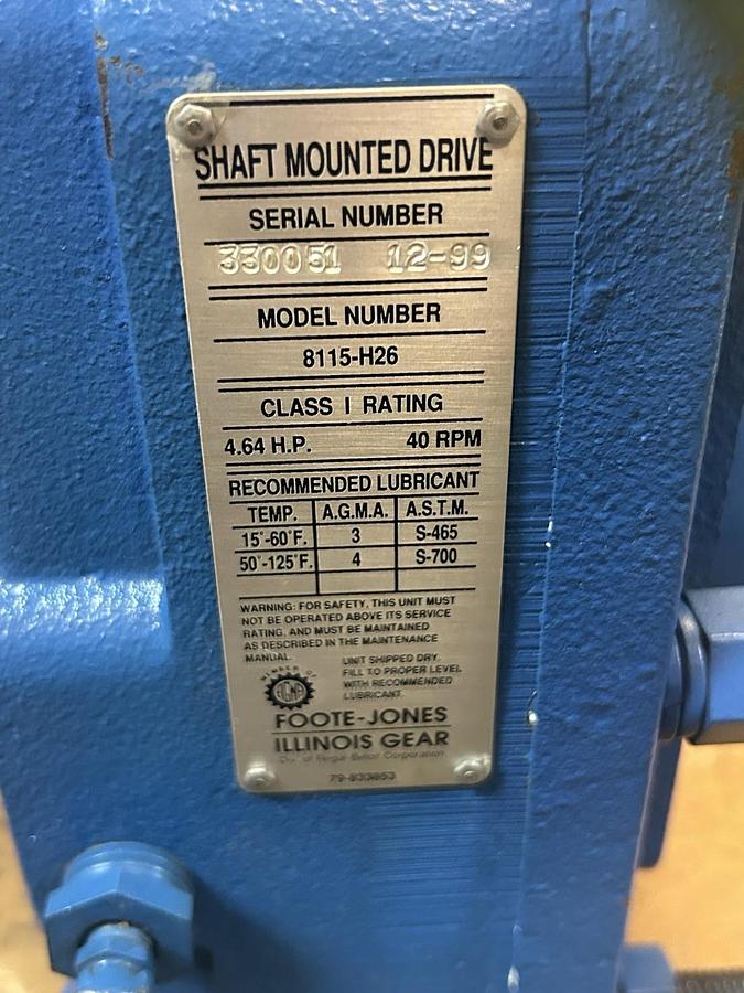 Used FOOTE JONES,8115-H26,GEAR REDUCER 40RPM 4.64HP 26:1