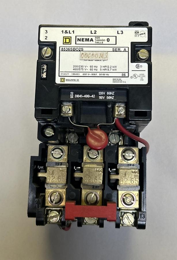 Used SQUARE D,8536SBO2S,STARTER SER A SIZE 0 110/120V COIL