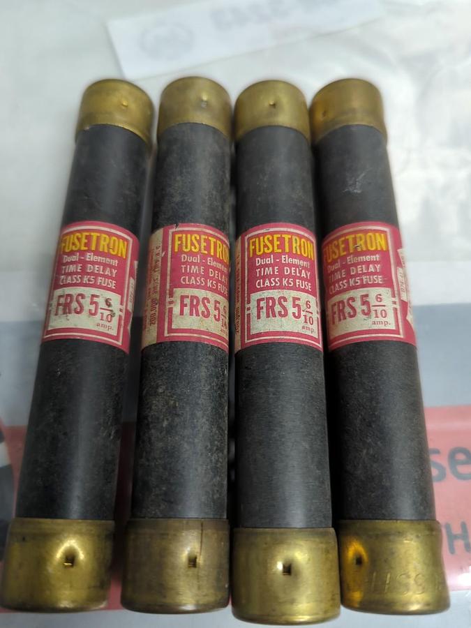 Used COOPER BUSSMANN,FRS-5-6/10,FUSETRON 5-6/10 AMP FUSE LOT OF 4 PRE-OWNED