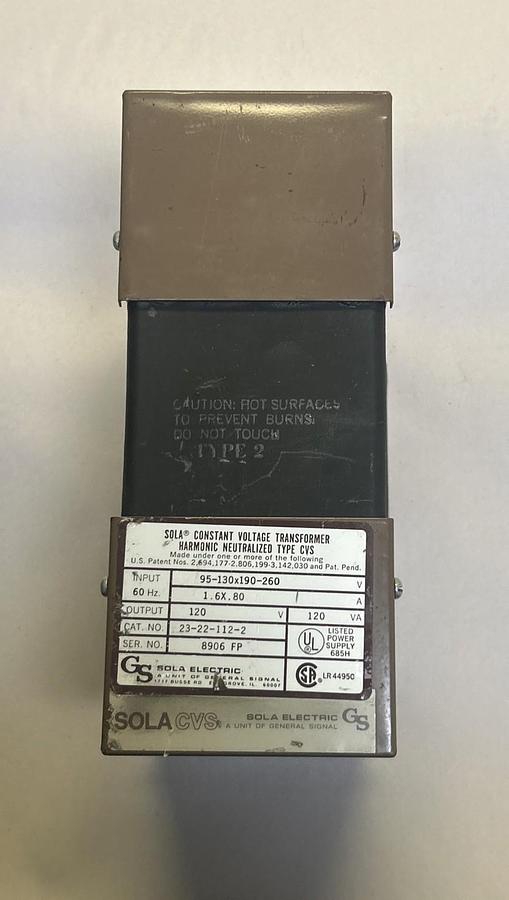Used SOLA,23-22-112-2,CONSTANT VOLTAGE TRANSFORMER