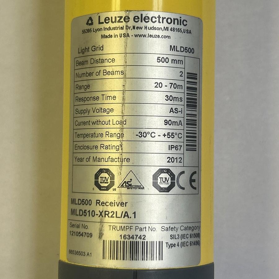 Used LEUZE ELECTRONIC,MLD510-XR2L/A.1,LIGHT CURTAIN RECEIVER