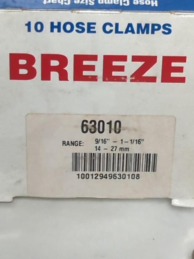 BREEZE,63010,STAINLESS STEEL HOSE CLAMP 1/2-1-1/16 INCHES BOX OF 10 NOS