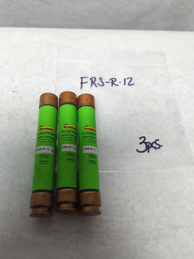 Used COOPER BUSSMANN,FRS-R-12,FUSETRON 12 AMP FUSE LOT OF 3 PRE-OWNED