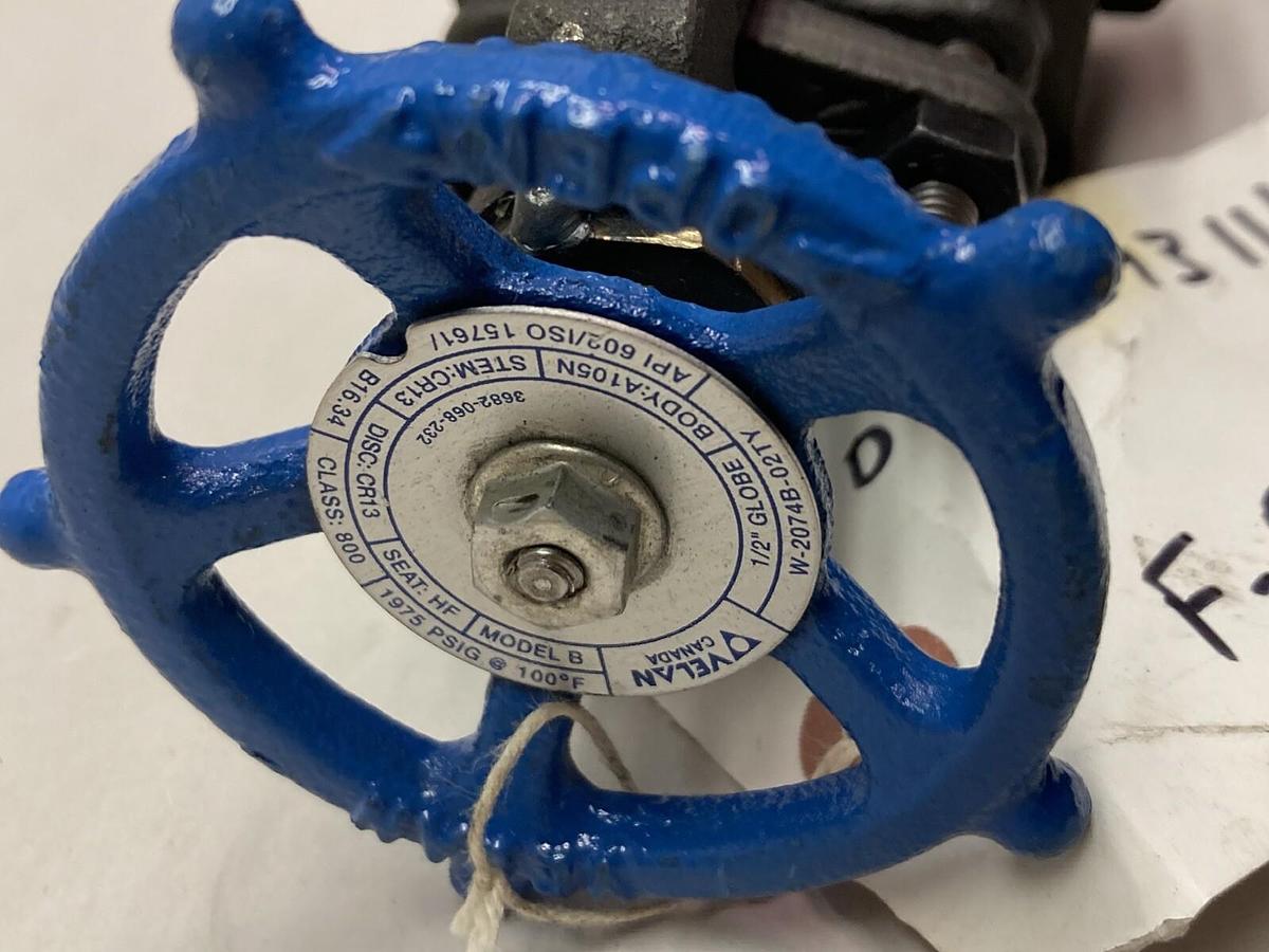 Used Velan,W-2074B-02TY,Steel Globe Valve 1/2 Inch Class 800