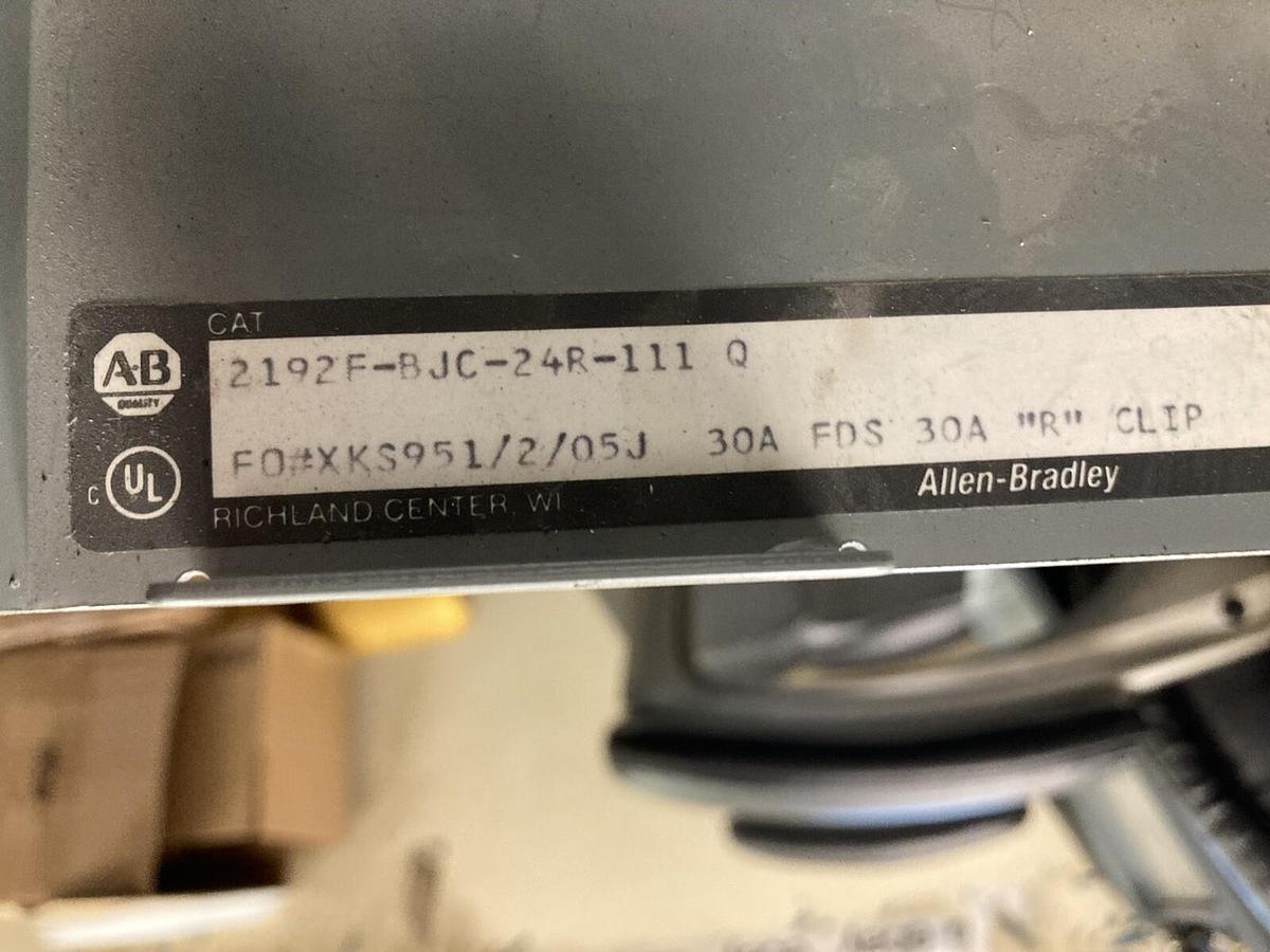 Used Allen Bradley,2100 2192F,30 Amp 12 INCH Fused MCC Disconnect Feeder Bucket