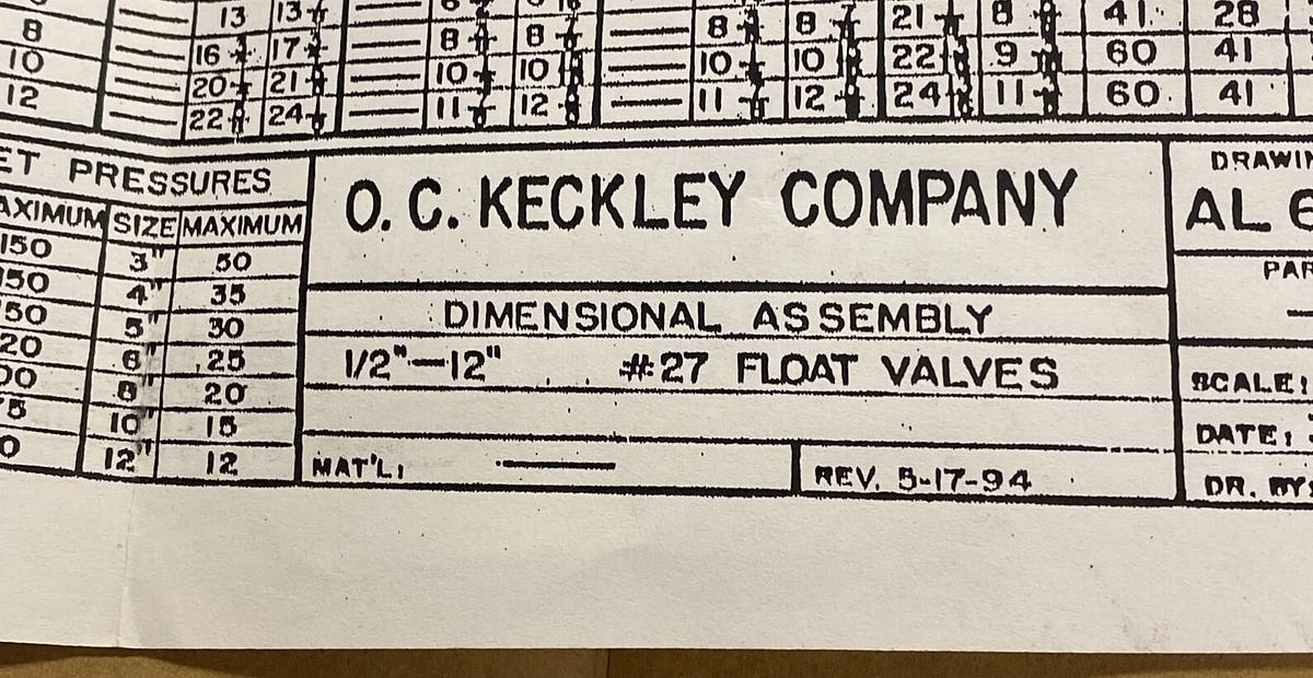KECKLEY,TYPE 27,1-1/4 INCH GLOBE FLOAT VALVE TYPE 27 GLOBE PATTERN NEW