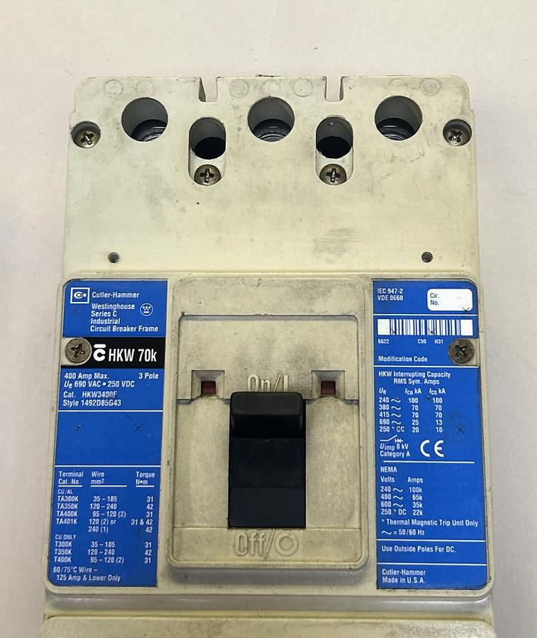 Used CUTLER-HAMMER,HKW3400F,CIRCUIT BREAKER 400A 600V 3P