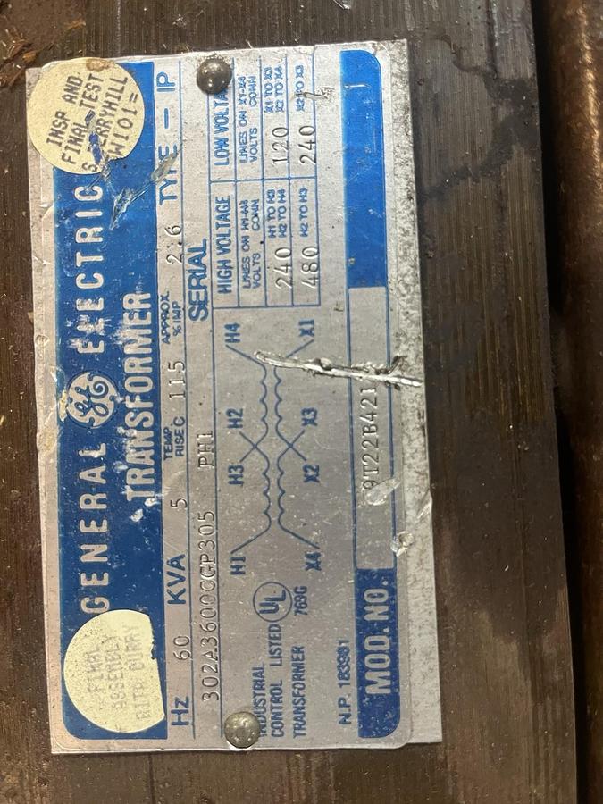 Used GE,302A3600CGP305,TRANSFORMER 5KVA HV 240X480 LV 120X240 1PH