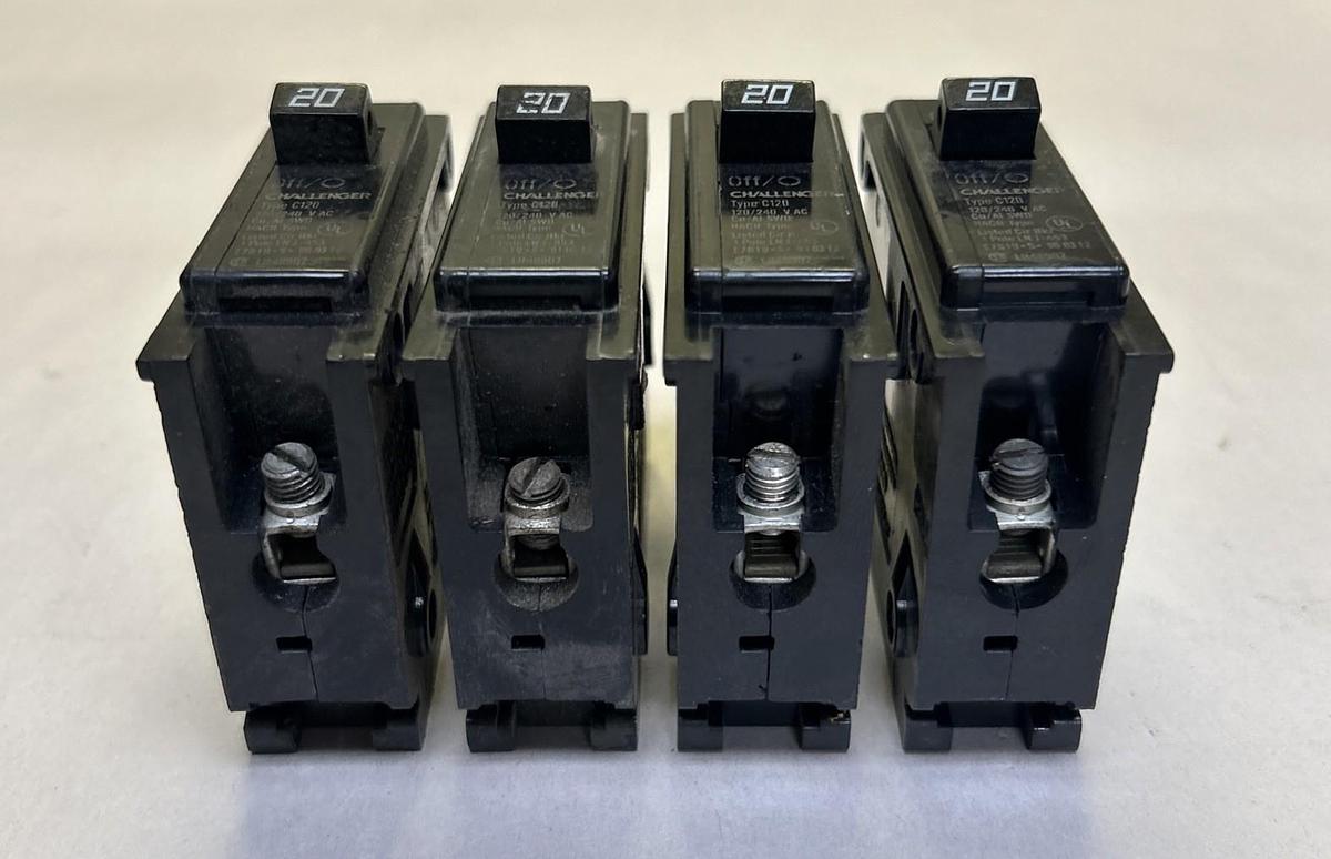 Used CHALLENGER,C120,CIRCUIT BREAKER 20A 120/240V 1P LOT OF 4