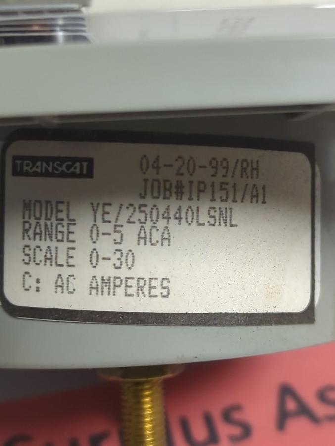 Used TRANSCAT,YE/25044OLSNL,PRESSURE GAUGE 0-30 AC AMPERES PRE-OWNED