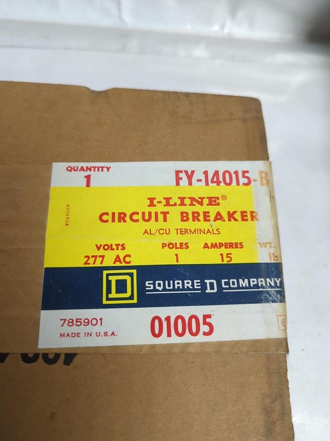 SQUARE D,FY-14015-B,CIRCUIT BREAKER I-LINE 1-POLE 15 AMP 277VAC 15A 1-POLE NOS