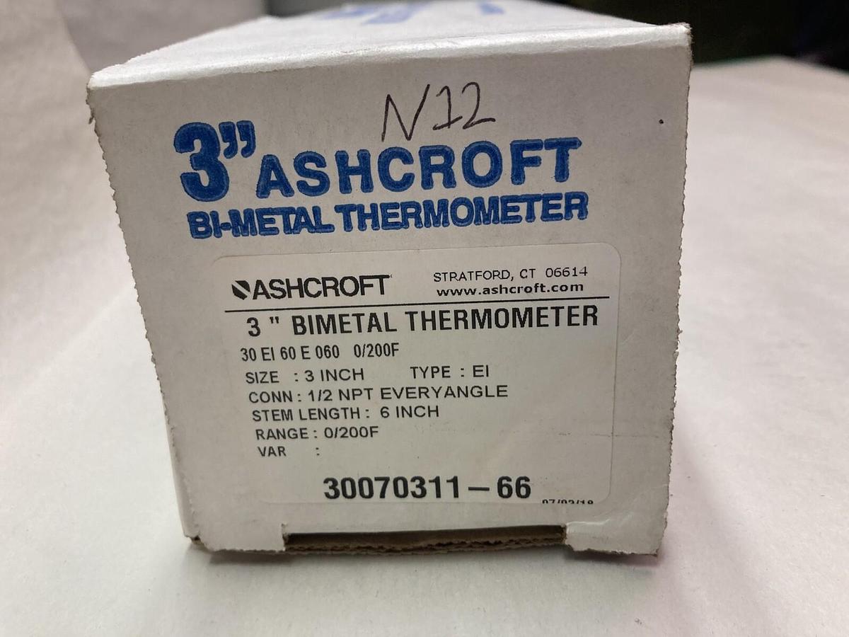 Ashcroft,30070311-66,3 Inch Bi-Metal Thermometer 1/2 NPT 0/200F Range