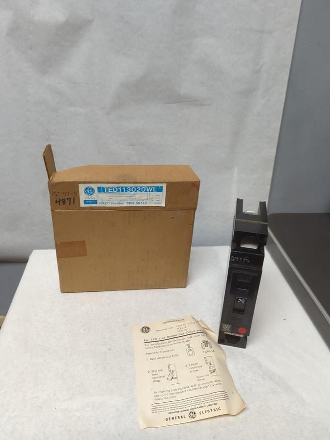 GENERAL ELECTRIC,TED113020WL,CIRCUIT BREAKER 20 AMP 277 VAC NOS
