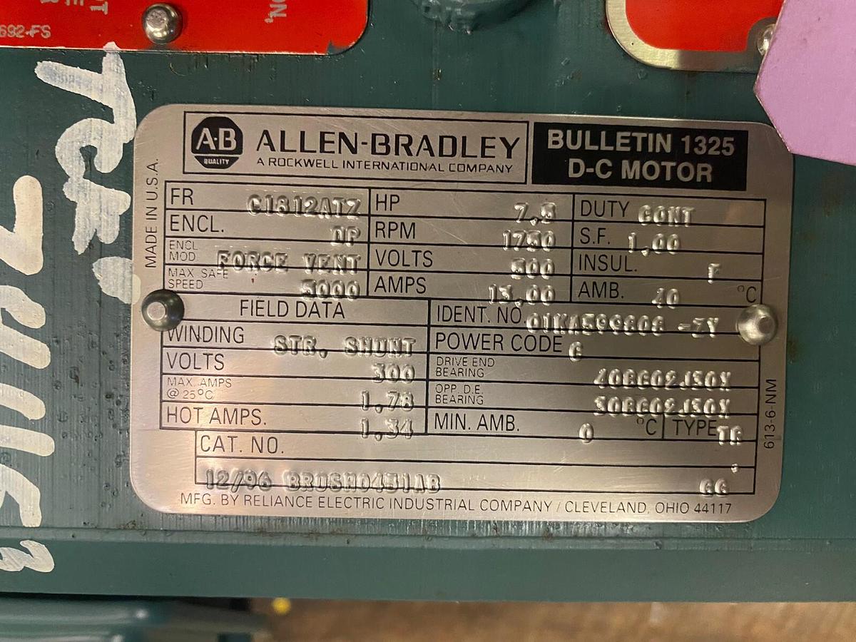 Allen Bradley,C1812ATZ,1325 DC Motor 7.5hp 1750rpm 300VDC