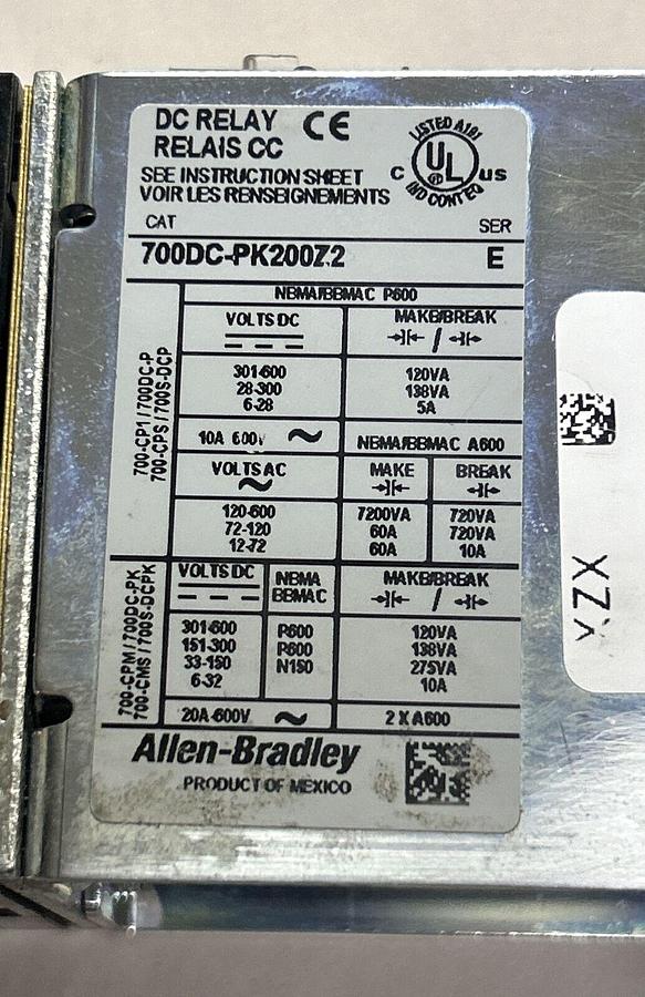 Used ALLEN BRADLEY,700DC-PK200Z2,DC RELAY
