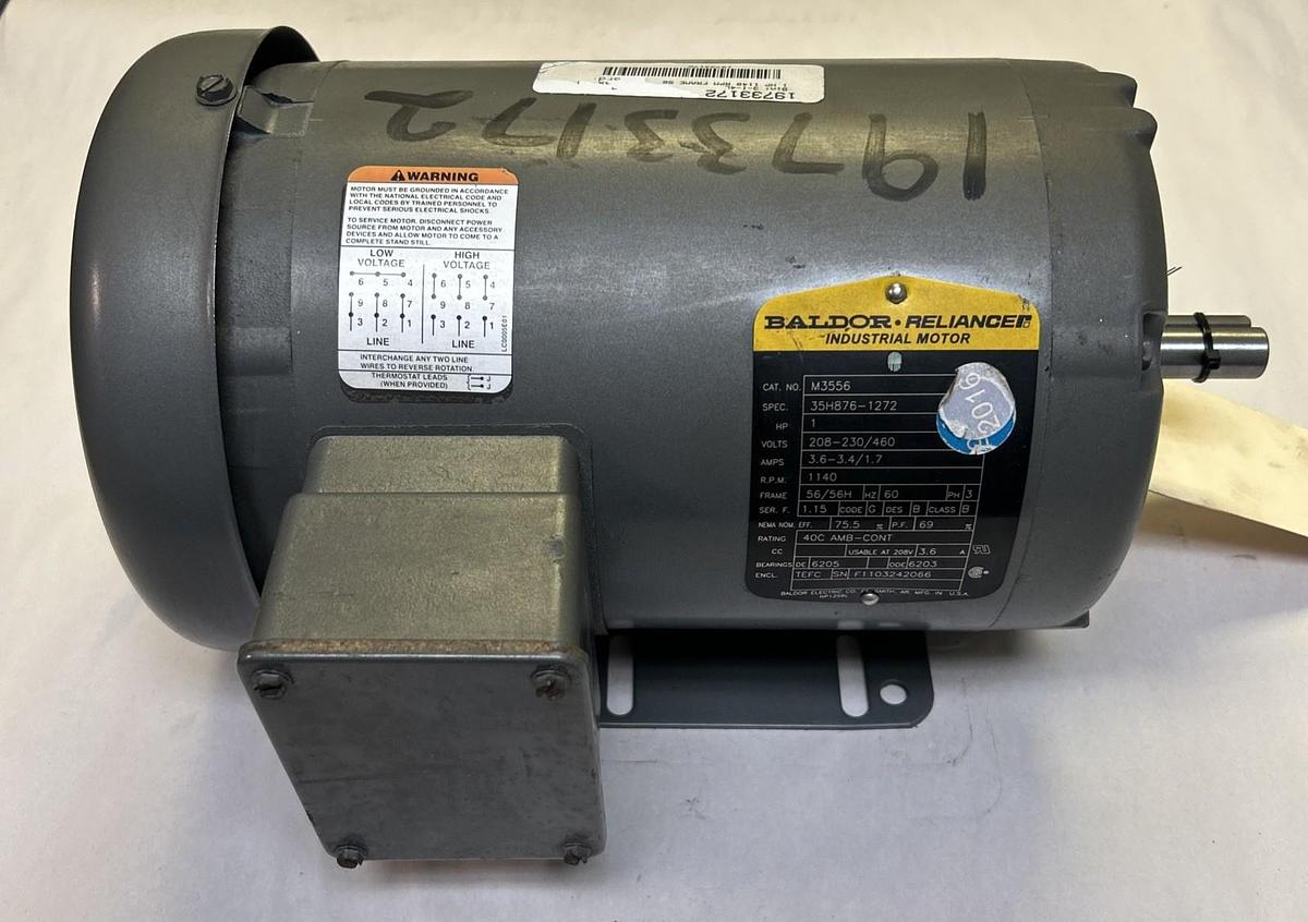 Used BALDOR,M3556,INDUSTRIAL MOTOR 1HP 1140RPM 208-230/460V 3PH 56/56H FRAME