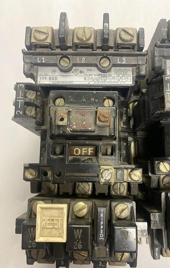 Used Allen-Bradley,509-B0D,Series B Size 1 Starter 27AMP 600V 120V Coil Lot Of 3