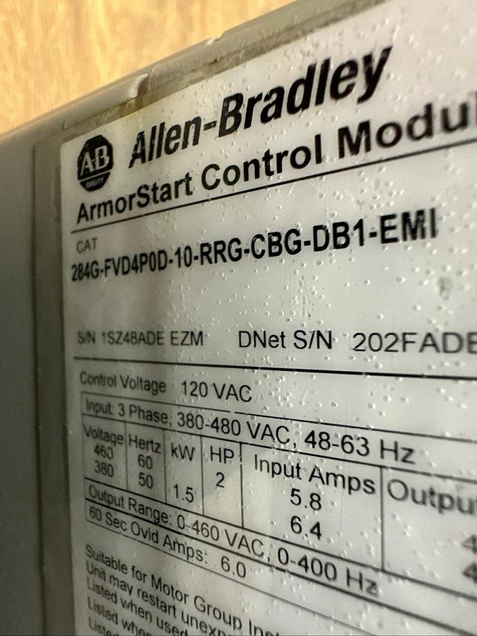 Used Allen Bradley,284G-FVD4POD-10-RRG-CBG-DB1-EMI,ArmorStart Control Module