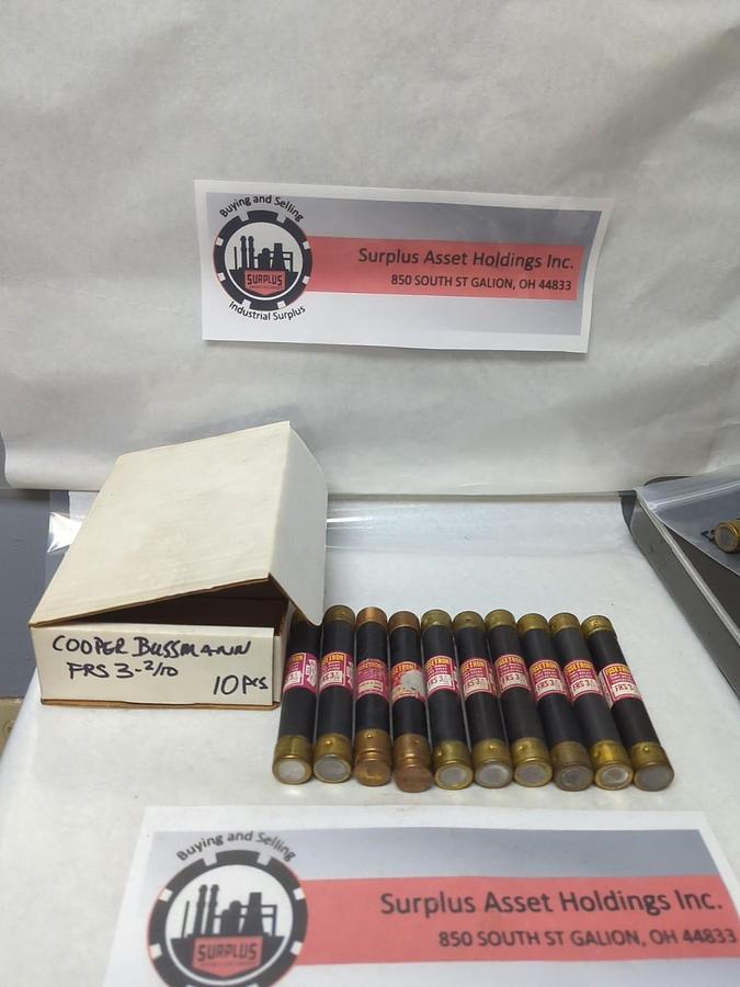 Used COOPER BUSSMANN,FRS-3-2/10,FUSETRON 3-2/10 AMP FUSE LOT OF 10 PRE-OWNED