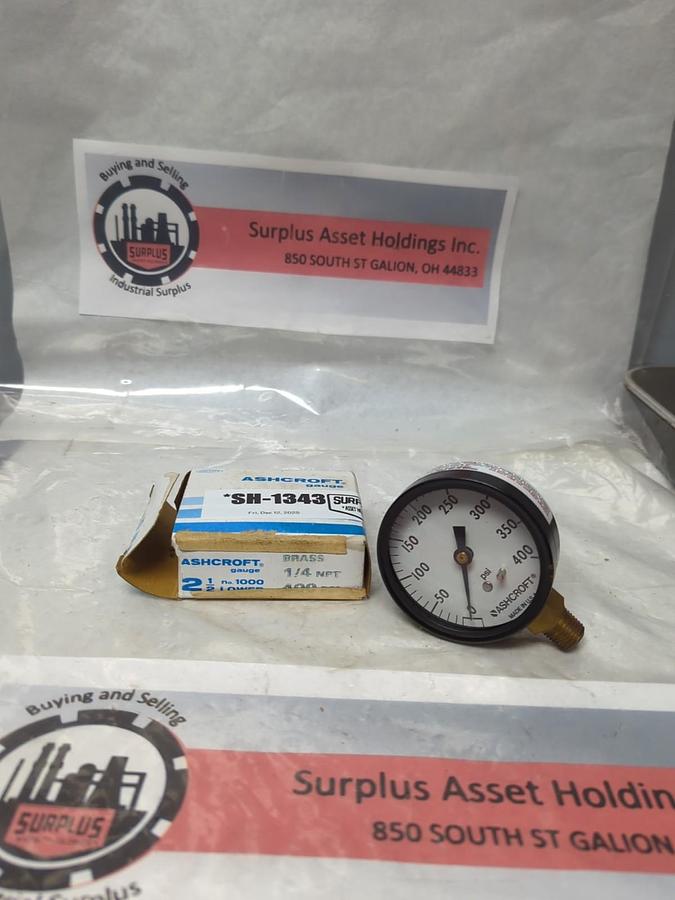 ASHCROFT,N0. 1000,GAUGE 2-1/2 IN FACE 1/4 IN NPT BOTTOM CONNECTION 400 PSI NOS
