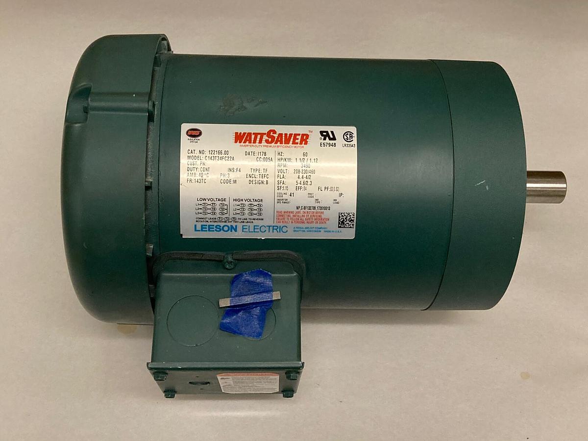 Watt Saver,C143T34FC22A,1-1/2hp Electric Motor 3490RPM 208-230/460Volts 143TC