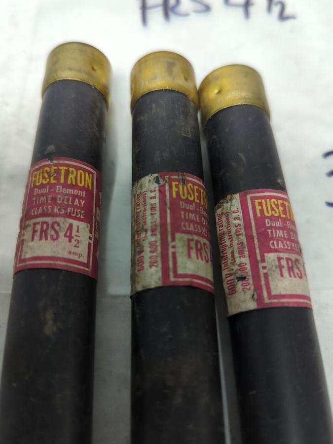 Used COOPER BUSSMANN,FRS-4-1/2,FUSETRON 4 AMP FUSE LOT OF 3 PRE-OWNED