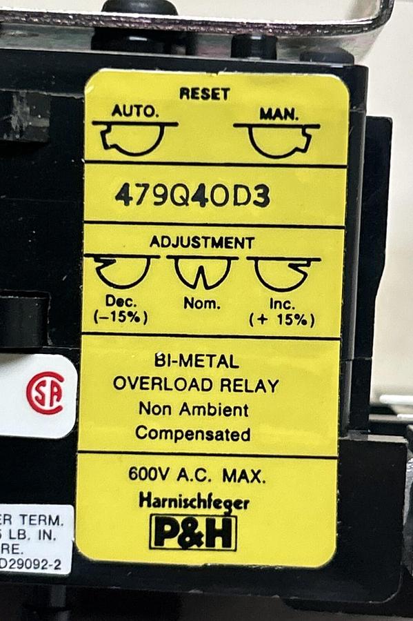P&H,479QOD3,OVERLOAD RELAY NOS