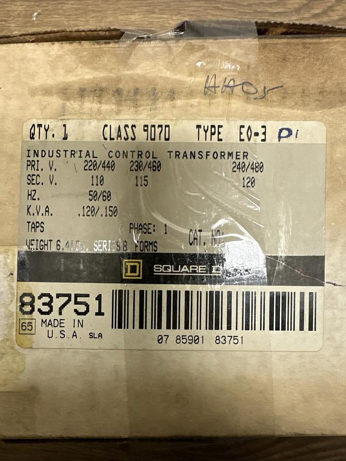 Square D,9070 EO-3,Industrial Control Transformer