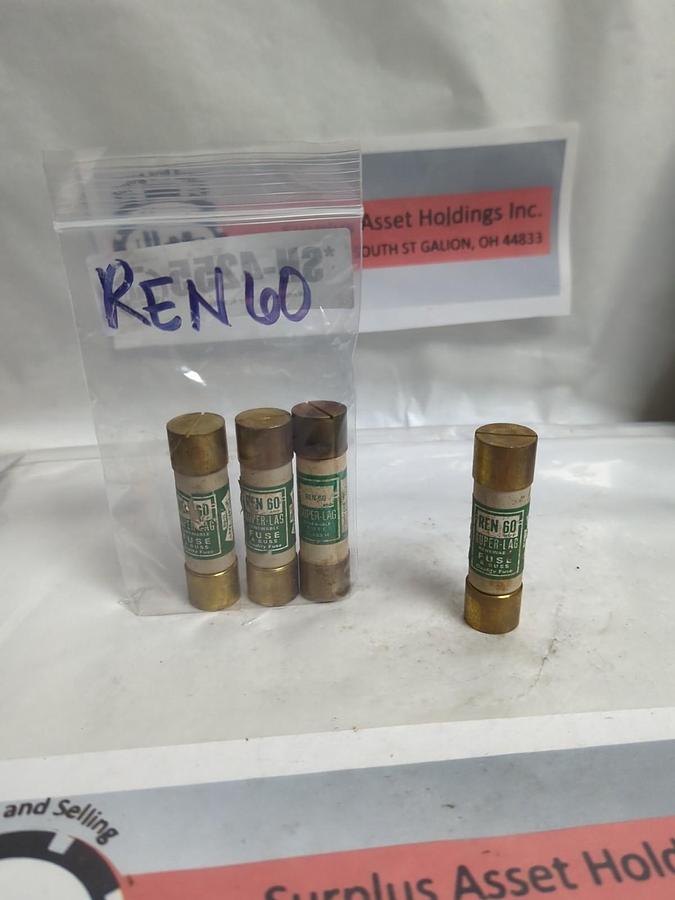 COOPER BUSSMANN,REN-60,SUPER-LAG RENEWABLE FUSE 60 AMP LOT OF 4 PRE-OWNED