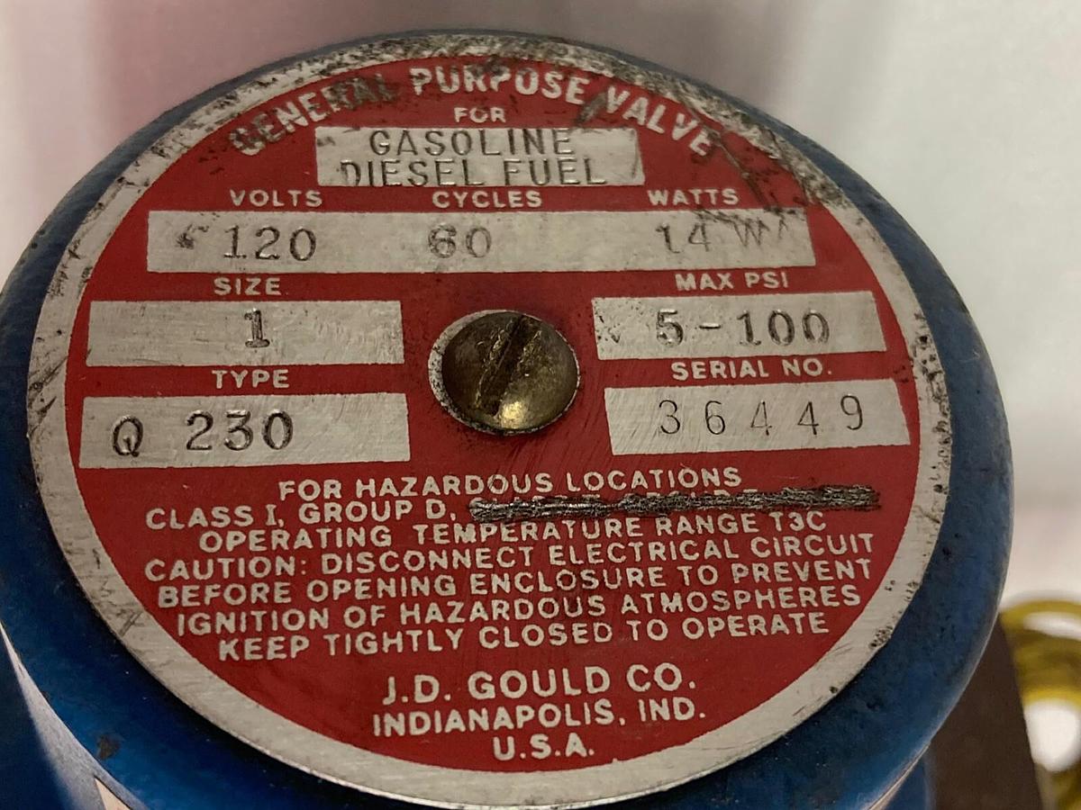 Used JD Gould,Type Q230,General Purpose Valve Size 1 5-100psi 120v