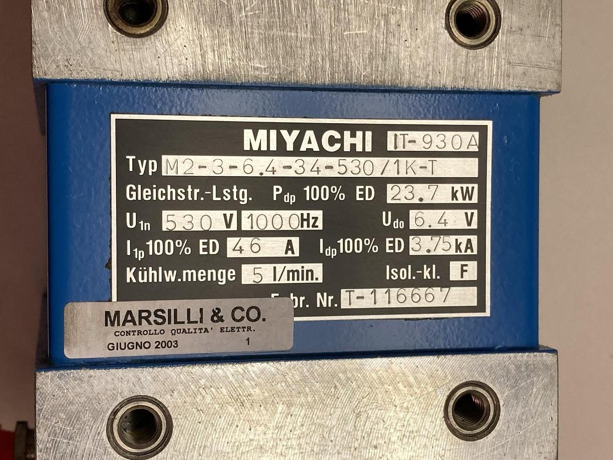 Used Miyachi,Type M2-3-6.4-34-530/1K-T,Welding Transformer 1000Hz 530V 46A 23.7kW