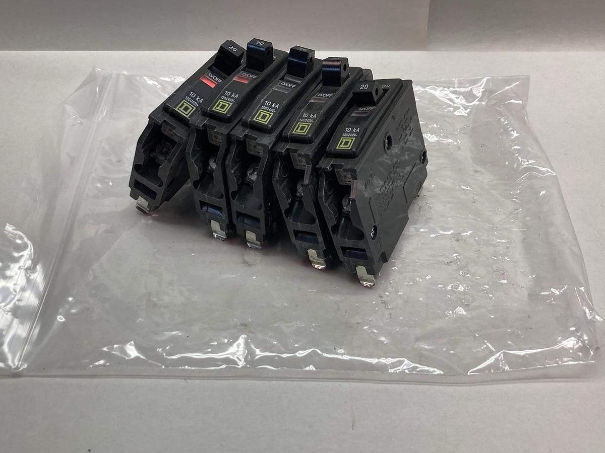 Used Square D,QO110,Circuit Breaker 10A 120/240V 1P LOT OF 5