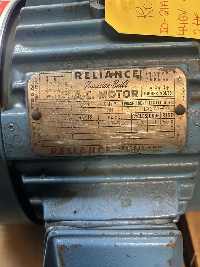 Used RELIANCE,21A17A-EG,AC MOTOR 2HP 220/440V 1155RPM 3PH 213 FRAME