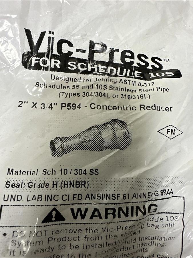 Used Vic-Press,P594,Concentric Reducer 2"x 3/4" SCH 10 304SS