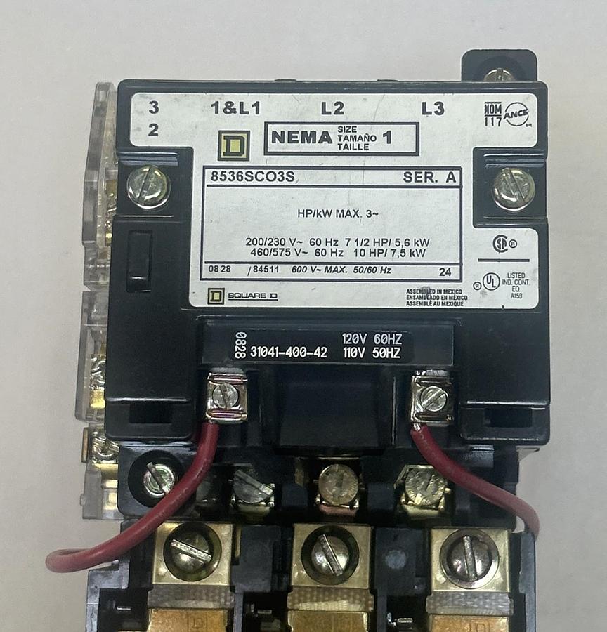 Used SQUARE D,8536SCO3S,SIZE 1 STARTER 110/120V COIL