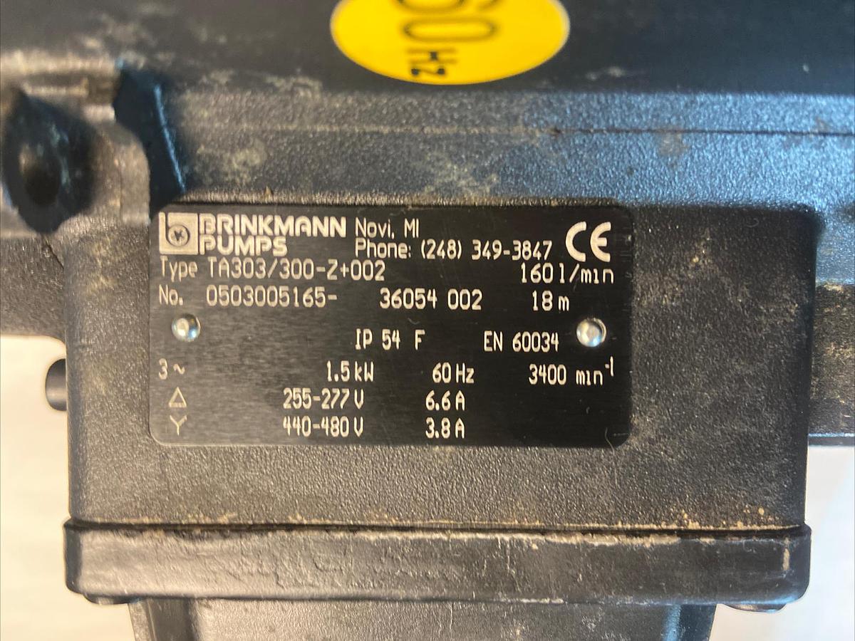 Brinkman Pumps,TA303/3-Z+002 1.5Kw 160,L /Min Pump 1.5Kw255-277V/440-480V