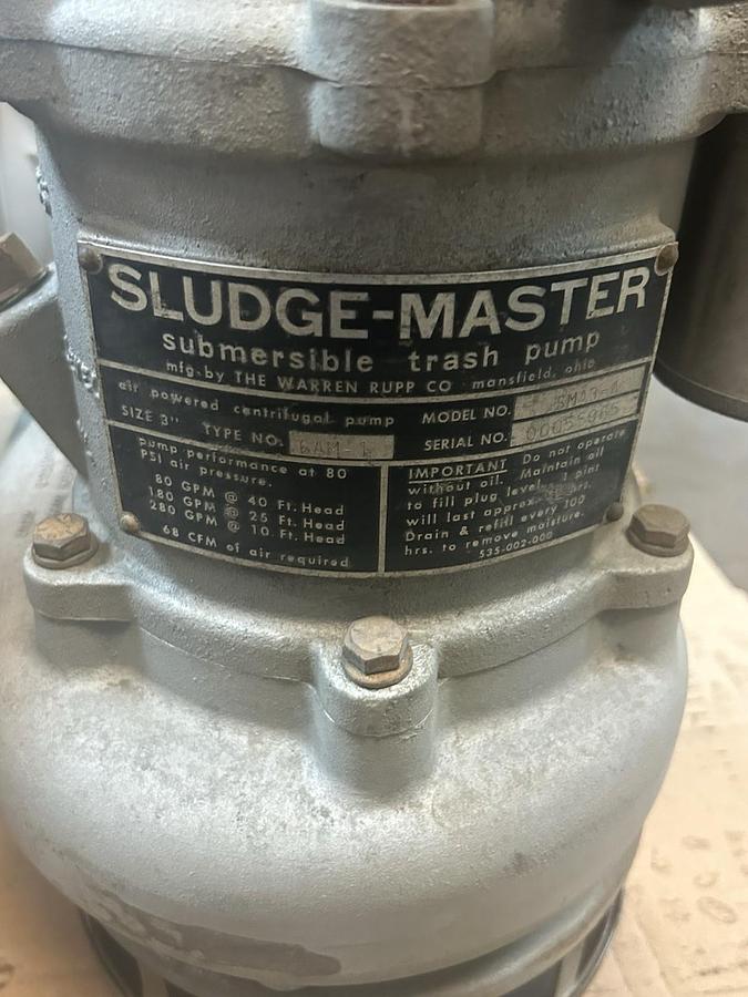 Used WARREN RUPP,SMA3,SLUDGE-MASTER SUBMERSIBLE TRASH PUMP 3"
