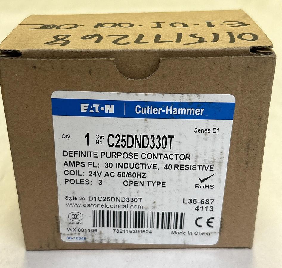 Used EATON CUTLER-HAMMER,C25DND330T,DEFINITE PURPOSE CONTACTOR NEW