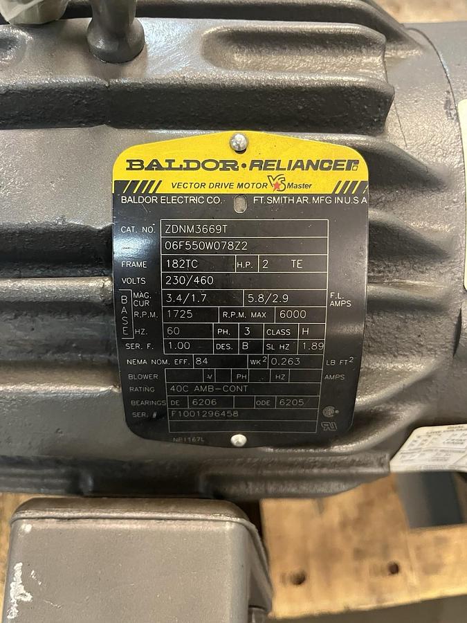 Used BALDOR,ZDNM3669T,VECTOR DRIVE MOTOR 2HP 1725RPM 230/460V 3PH 182TC FRAME